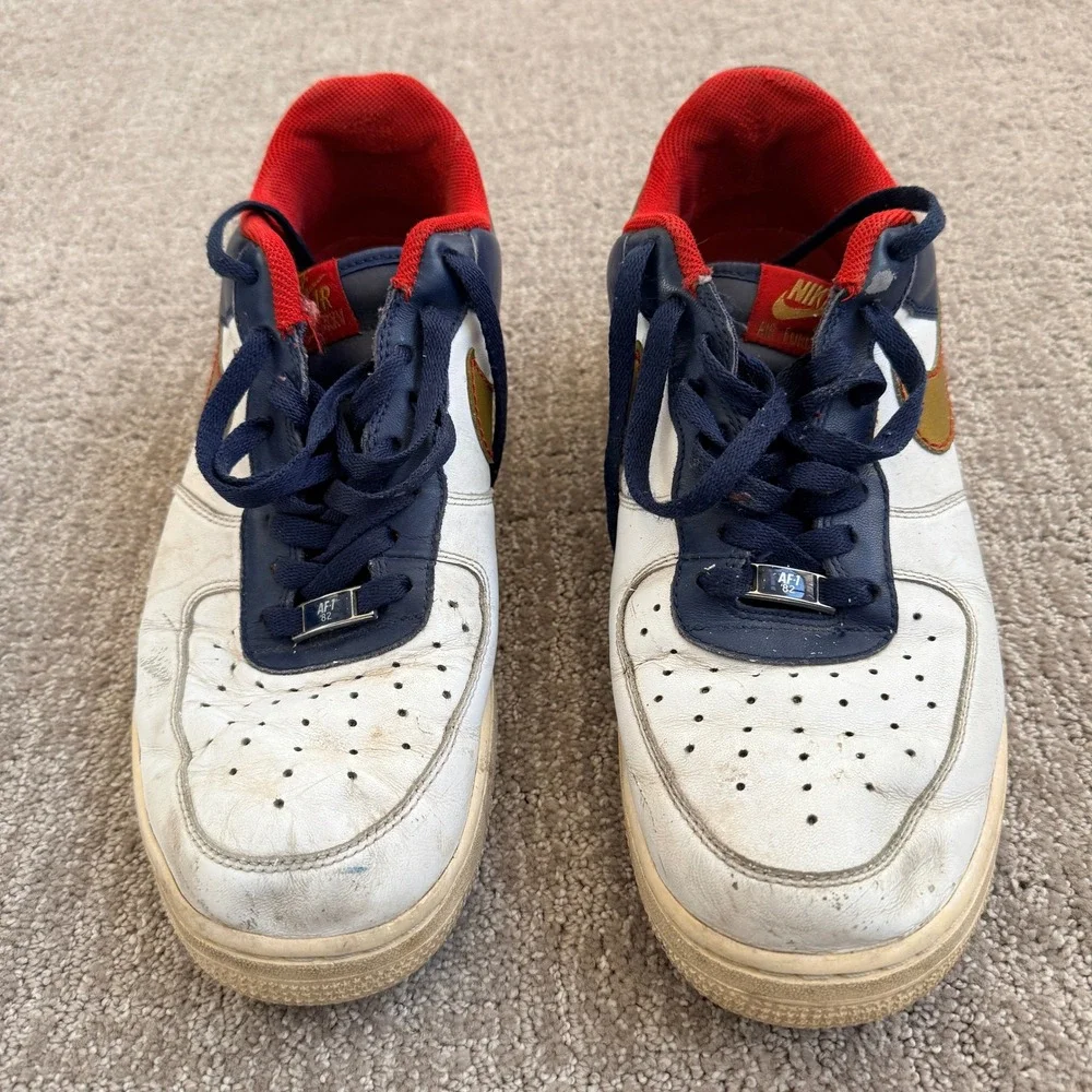 Nike Air Force 1 Low White Navy Red Gold Men's Size 10.5 317295-171 Vintage